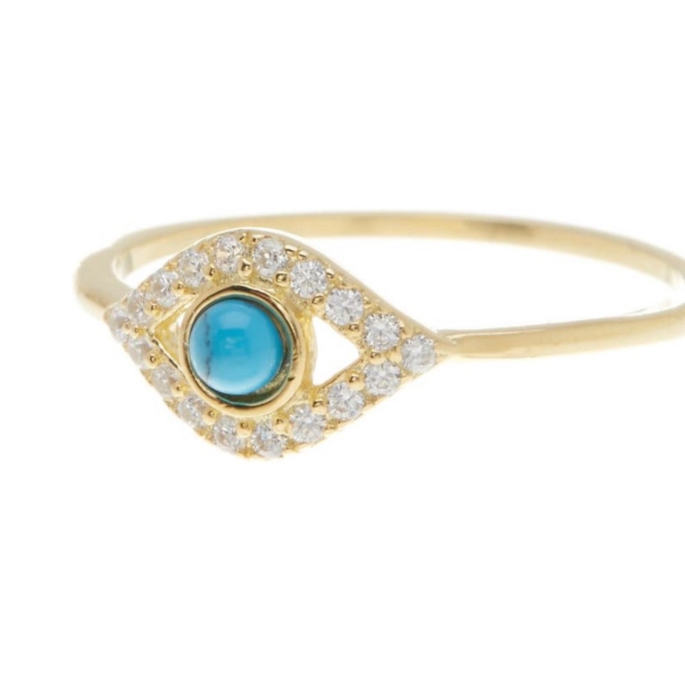 ADORNIA Evil Eye Ring 14K Yellow Gold Plated Turquoise & Swarovski Crystal Ring